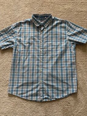 Van Heusen Men's Short-Sleeve Plaid Button-Down Shirt - Blue/White/Gray